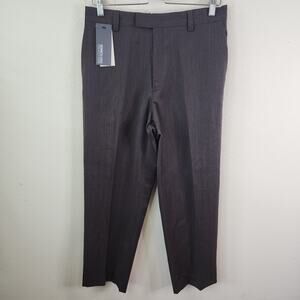 Kenneth Cole Reaction Wool Stop Blend Brown 32x28 Dress Pants Flat Front New
